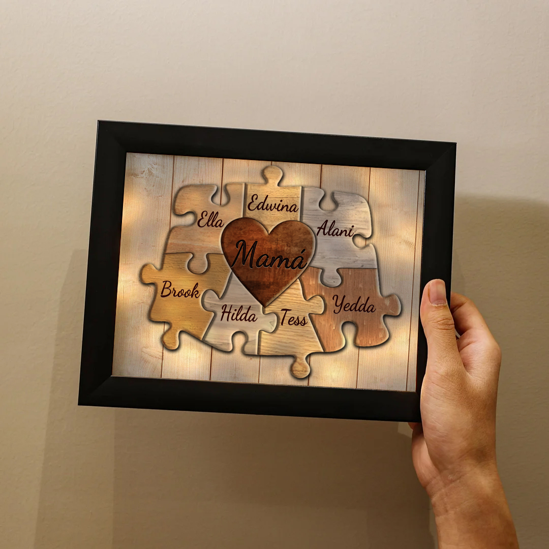 A mi abuela-Marco de 3-9 nombres personalizados rompecabezas de plástico con lámpara-Jessemade ES