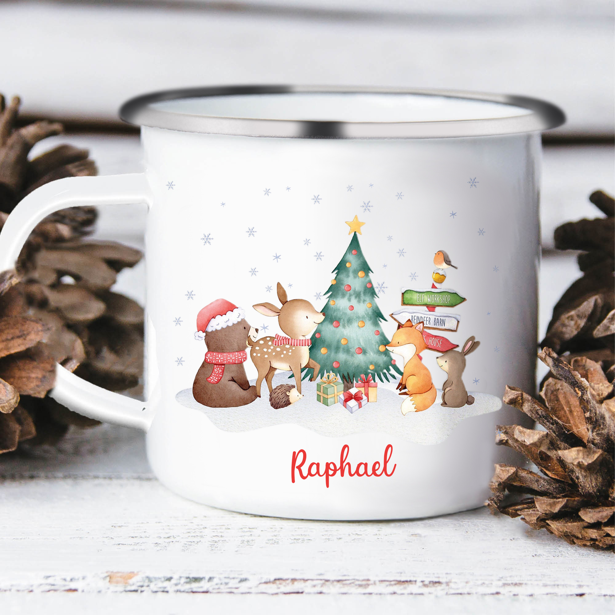 Navidad-Taza fiesta de animales para niños con 1 nombre personalizado-Jessemade ES