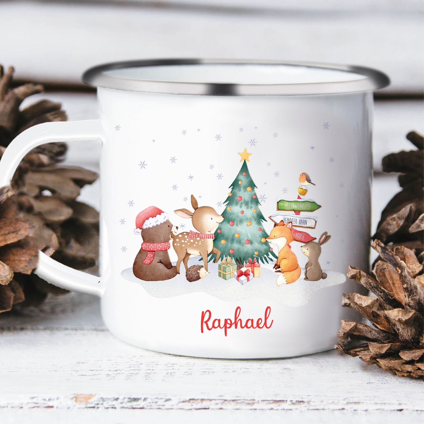 Navidad-Taza fiesta de animales para niños con 1 nombre personalizado-Jessemade ES