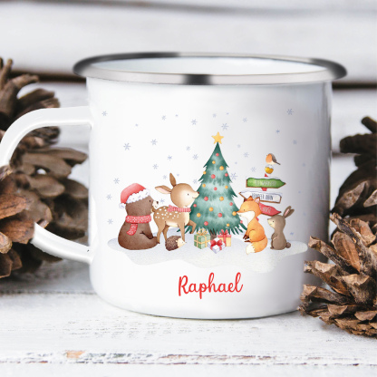 Navidad-Taza fiesta de animales para niños con 1 nombre personalizado-Jessemade ES