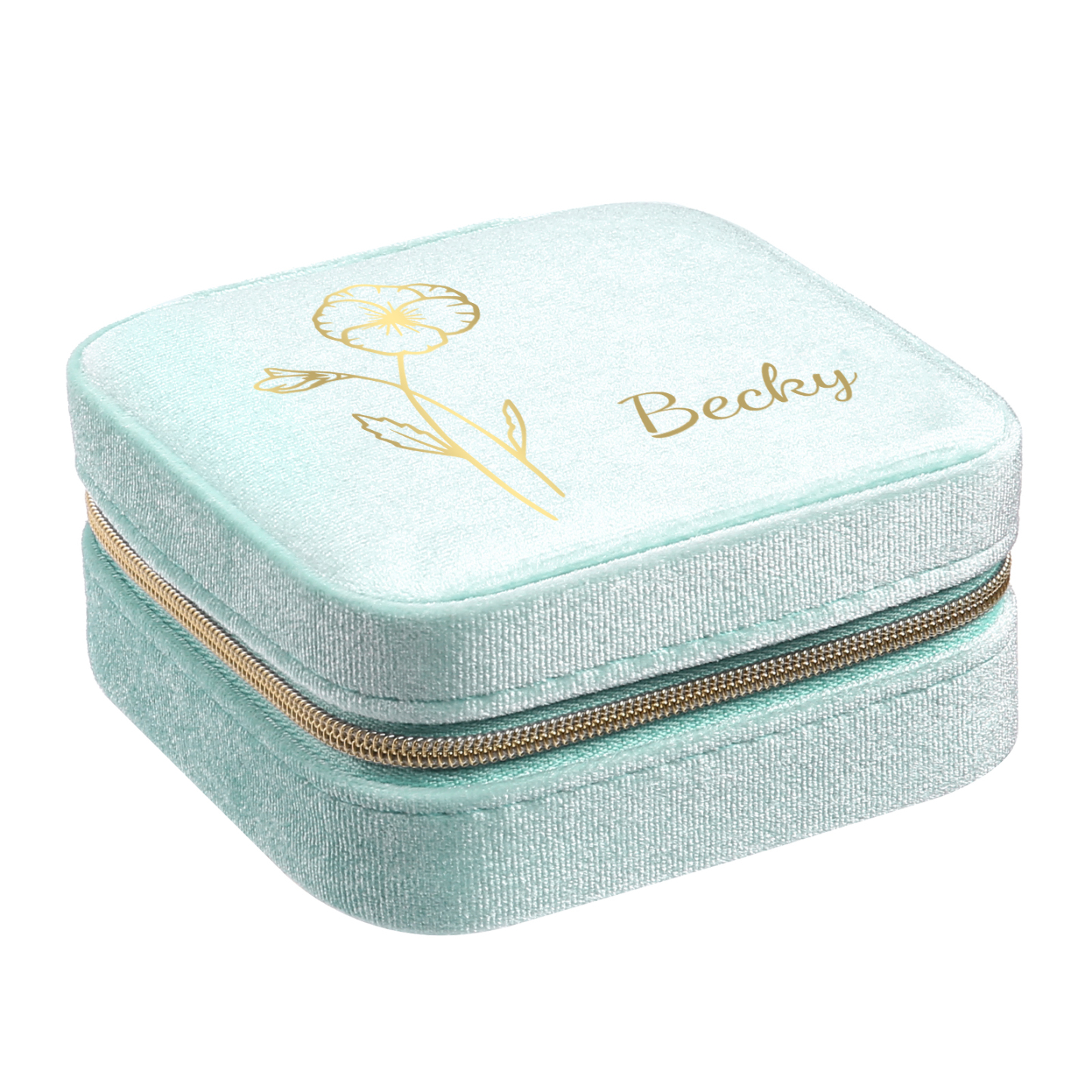 Caja de regalo para joya personalizada con nombre y flor de nacimiento-Jessemade ES