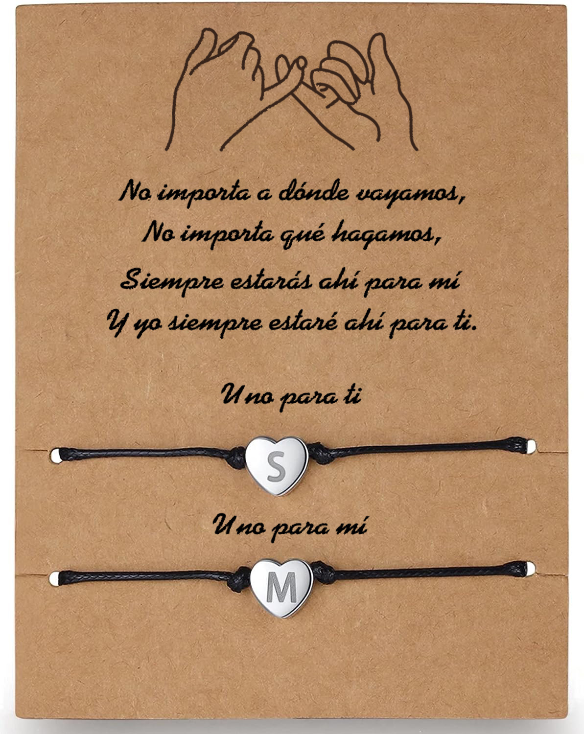 Unidad de 2 pulseras de corazón personalizadas con 2 letras para amiga/hermana