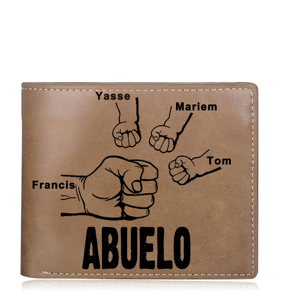 Cartera, billetera clásica puño con puño 4 nombres personalizados y una foto para abuelo-Jessemade ES