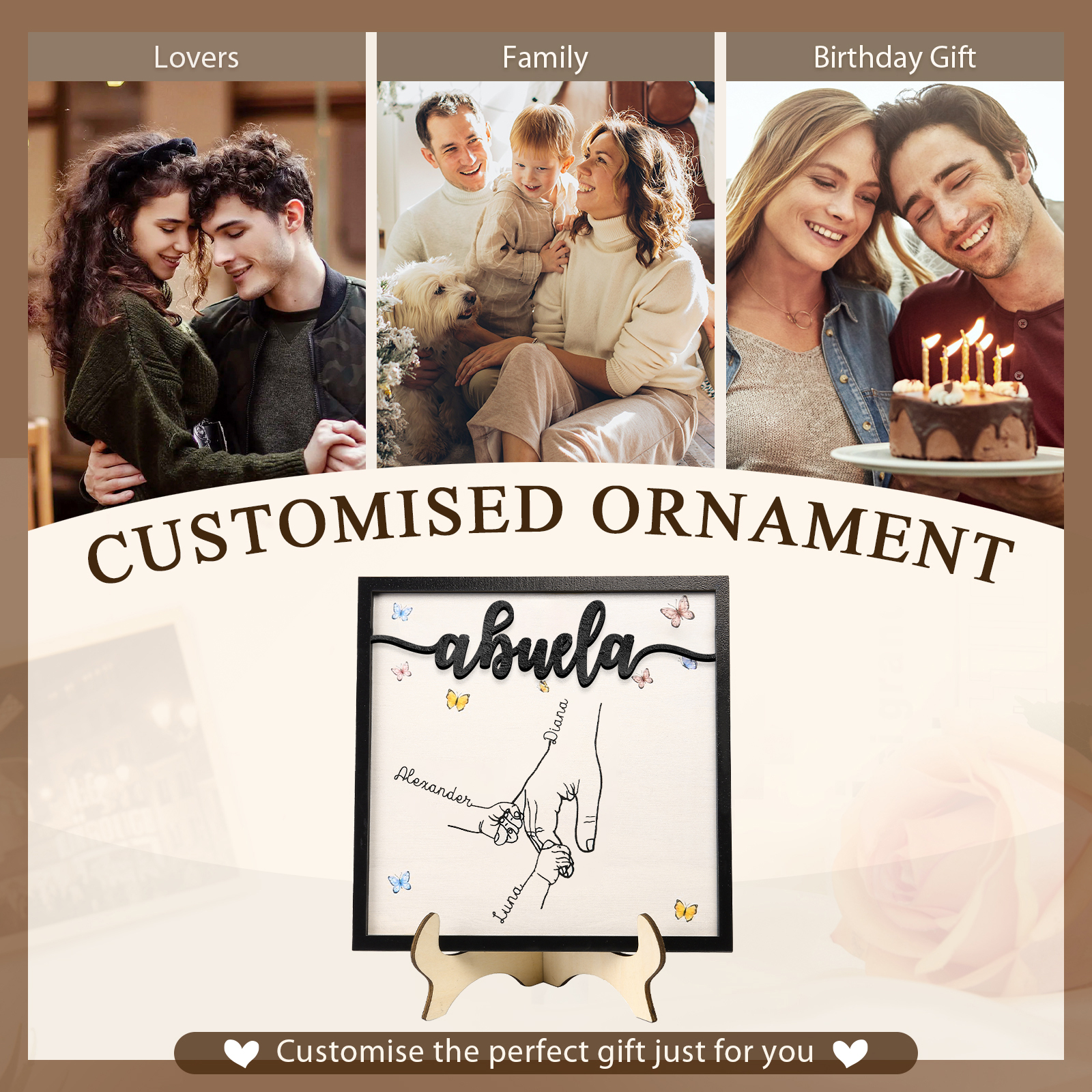 A mi abuela-Adorno 2-7 nombres personalizados decoración de madera mano con manitos-Jessemade ES