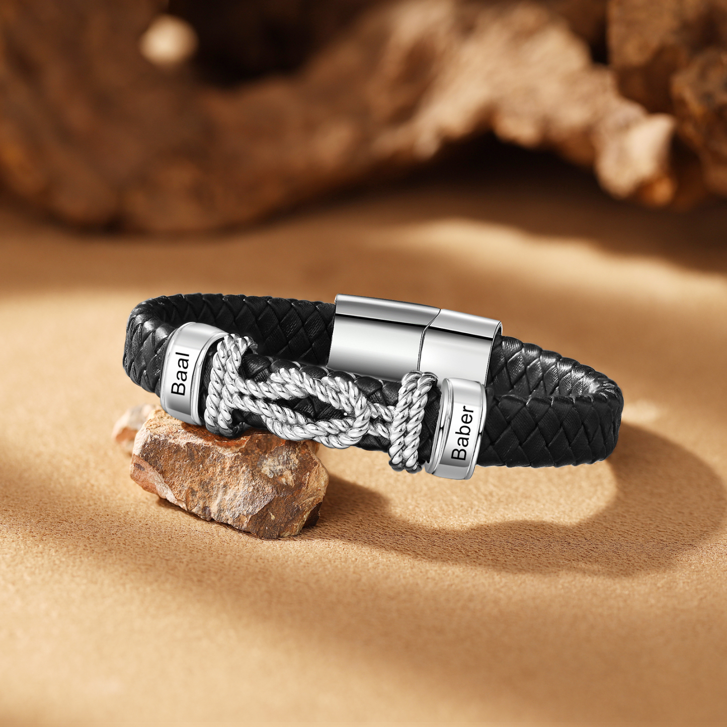 2-4 Nombres Personalizados Pulsera de Cuero Infinito de Acero Inoxidable-Jessemade ES