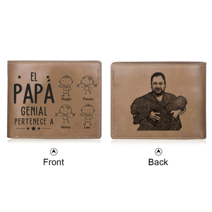 Cartera, billetera clásica 1-5 nombres personalizados con palo de niñ@ y una foto para papá-Jessemade ES