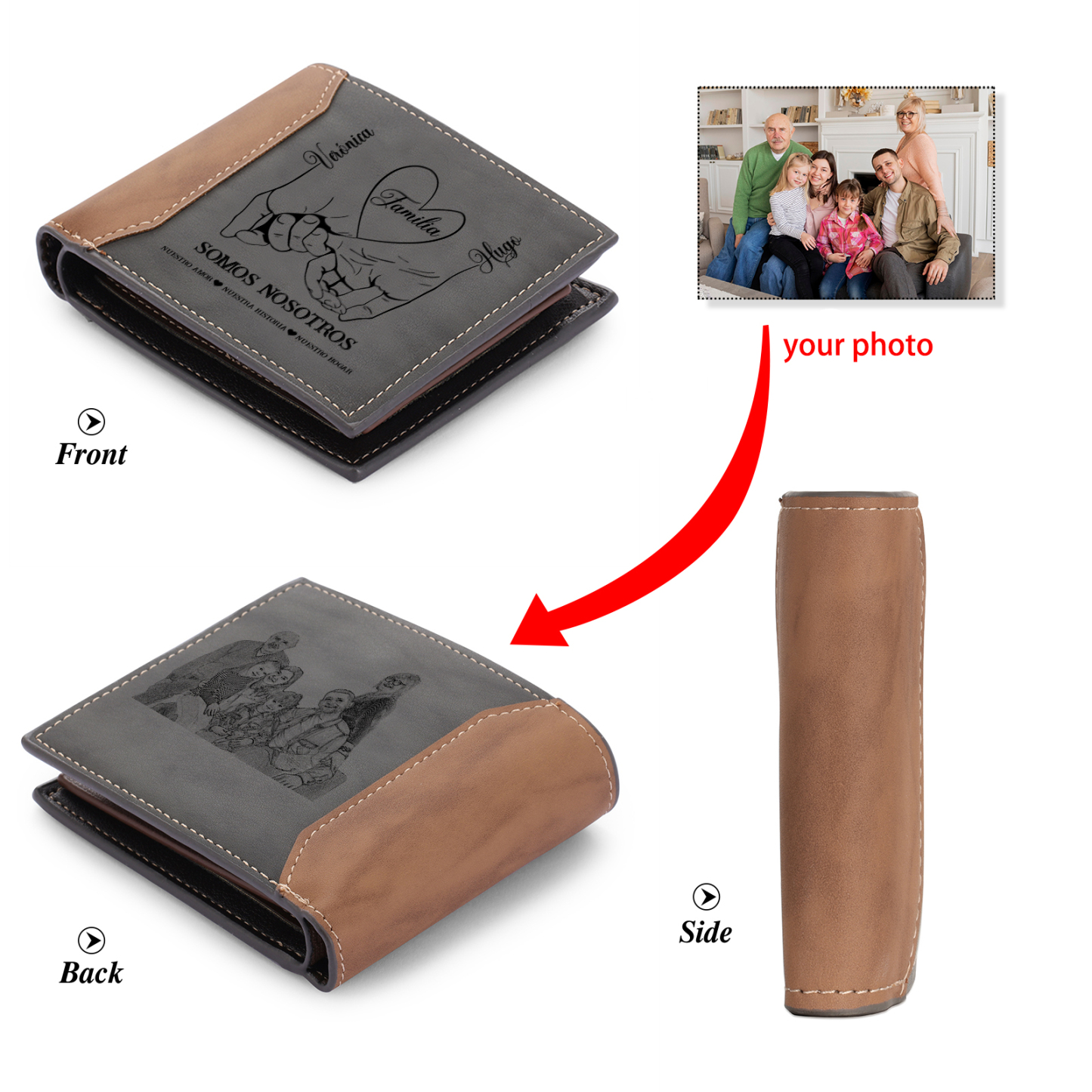 Cartera, billetera clásica 2-6 nombres personalizados mano a mano para hombre monedero-Jessemade ES