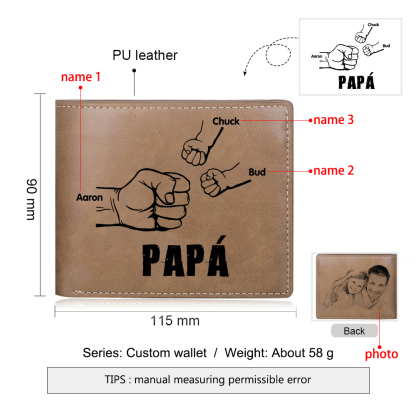 A mi papá-Cartera 2-5 nombres y foto personalizados billetera clásica puño a puño -Jessemade ES