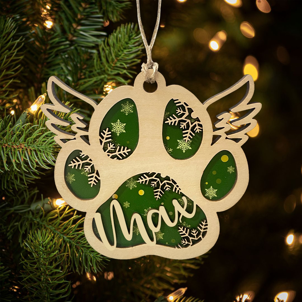 Navidad-Ornamento navideño de madera pata de perro con alas con 1 nombre personalizado