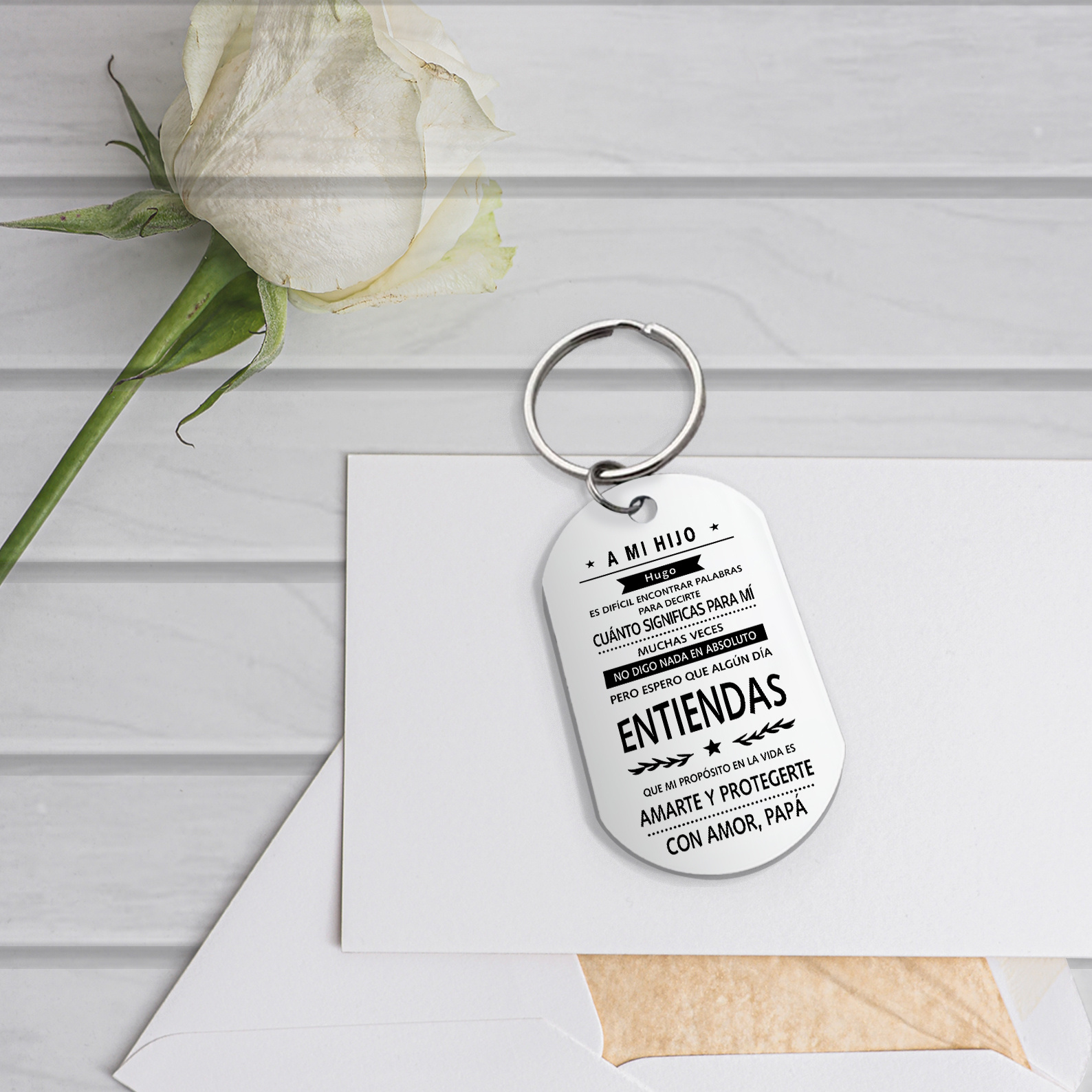 A mi hijo-Llavero de placa "mi propósito es amarte y protegerte" de papá personalizado con 1 nombre-Jessemade ES