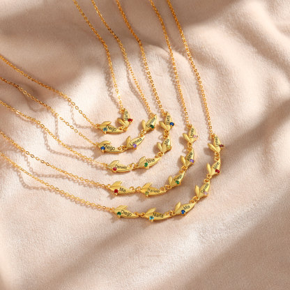 Collar con colgante de hojas con 2-6 nombres personalizados y 2-6 piedras de nacimiento-Jessemade ES
