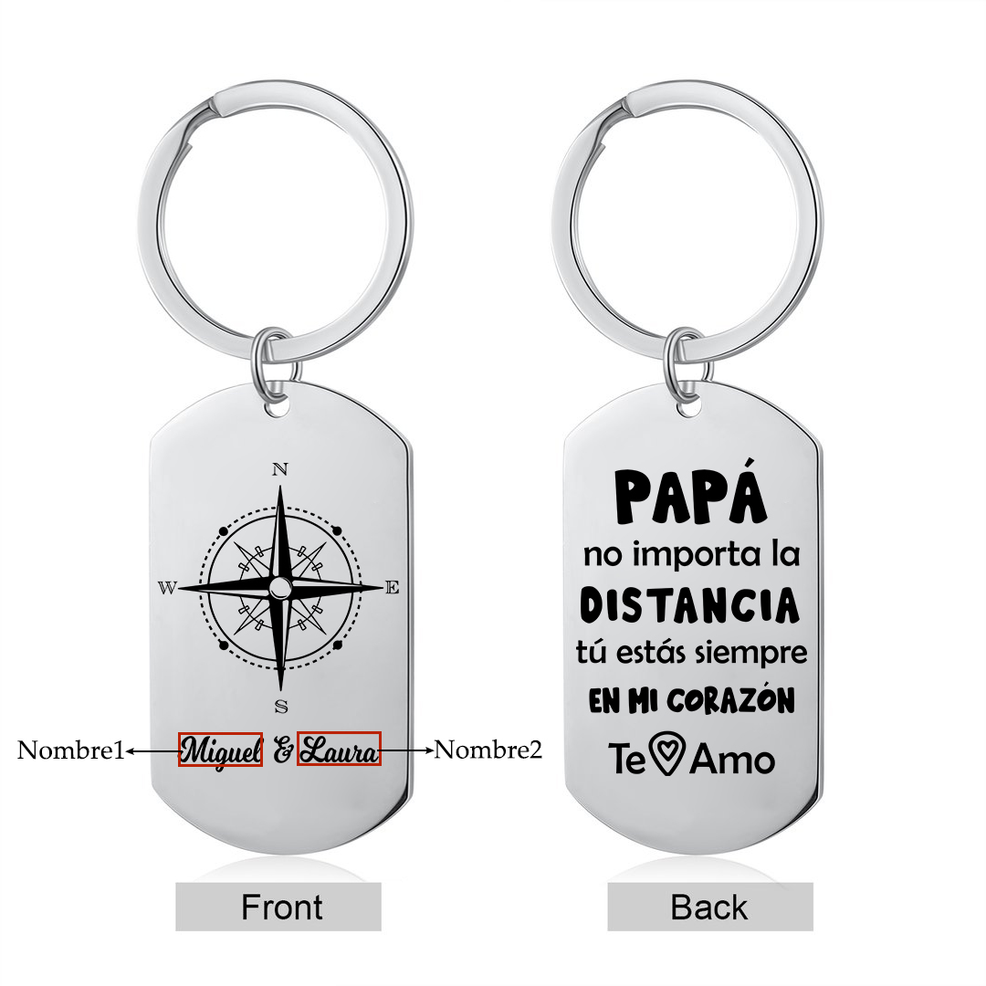 A mi papá-Llavero de placa con brújula personalizado con 2 nombres-Jessemade ES