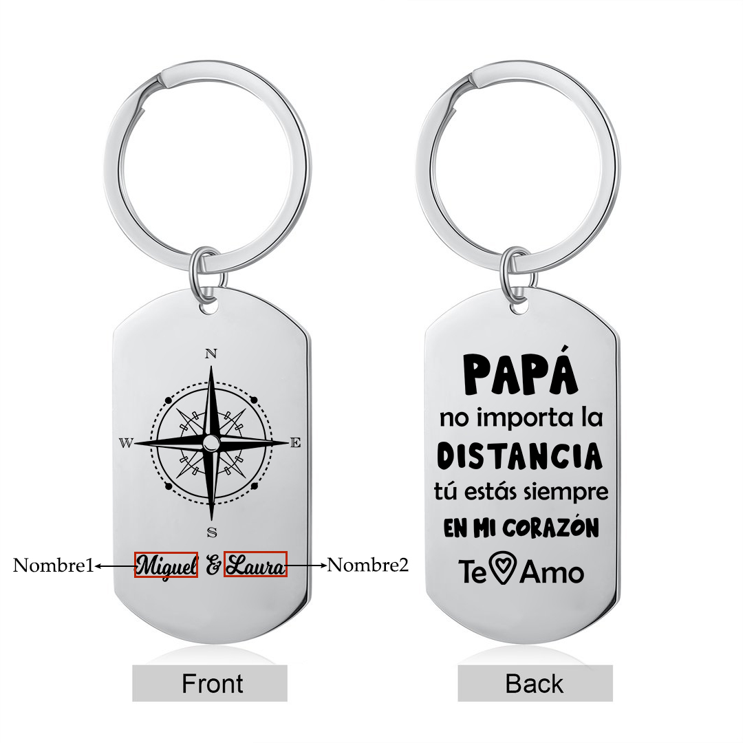 A mi papá-Llavero de placa con brújula personalizado con 2 nombres-Jessemade ES