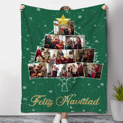 Manta de buen calidad de Navidad personalizada con 10 fotos-Jessemade ES