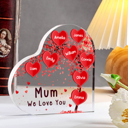 A mi mamá/abuela-Placa de acrílico "Corazones" en forma de corazón 8 nombres y 1 texto personalizados-Jessemade ES