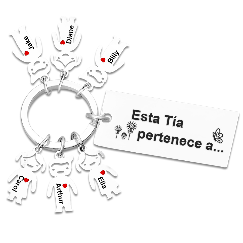 A mi tía - Llavero "Esta Tía pertenece a..." con 1-6 nombres personalizados en "niños"-Jessemade ES