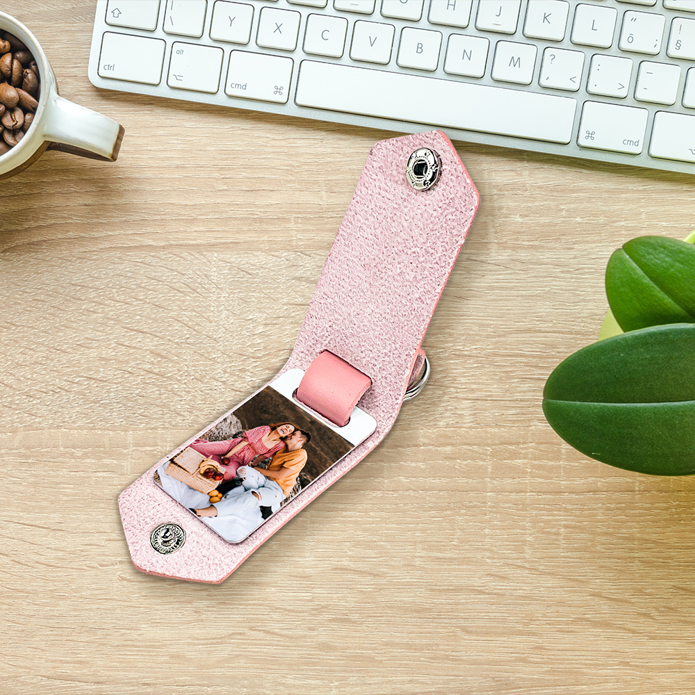 Llavero para pareja de cuero personalizado con texto y foto-Jessemade ES