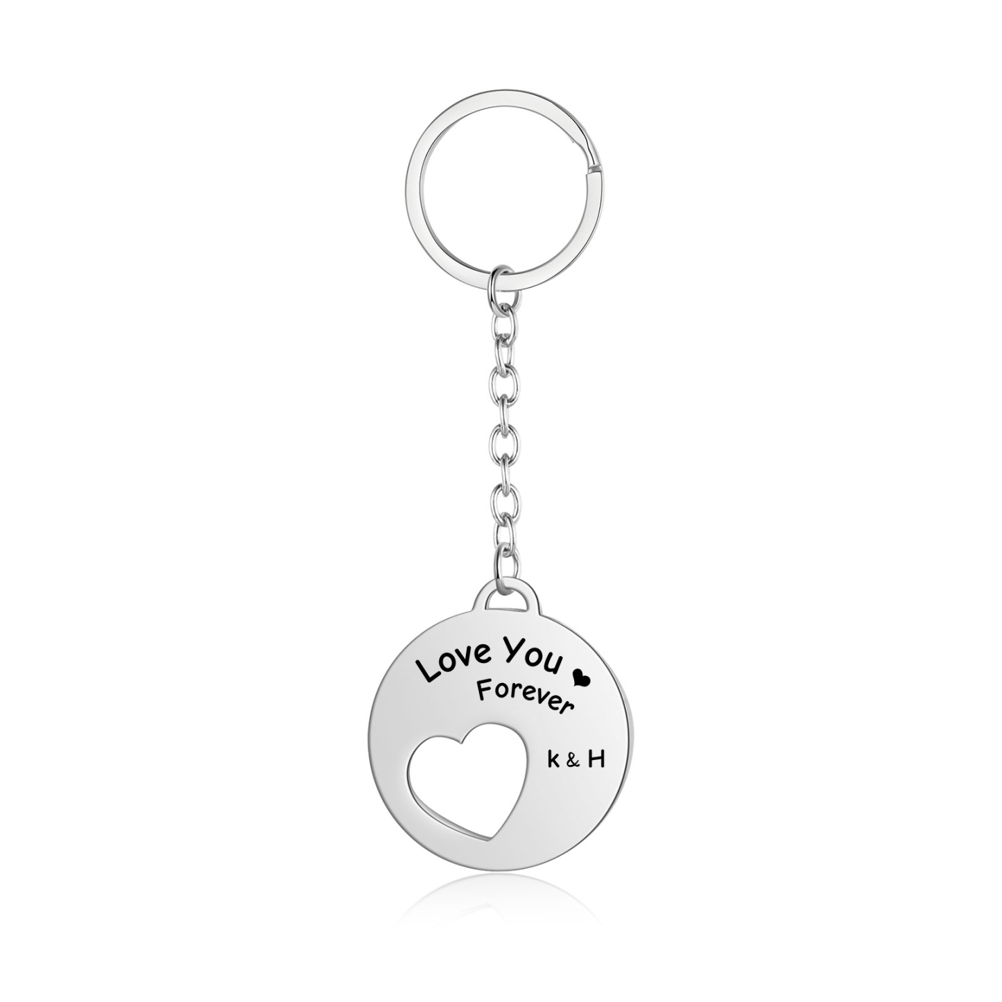 Llavero para pareja placa y corazón personalizado con 2 letras y 2 textos-Jessemade ES