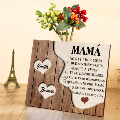 A mi mamá - Lámina 2-8 nombres personalizados marco de madera cara y corazones-Jessemade ES