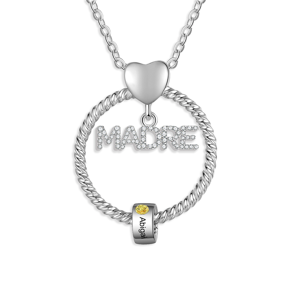 Collar con colgante de "MADRE" con 1 nombre y 1 piedra de nacimiento personalizados | Jessemade-Jessemade ES