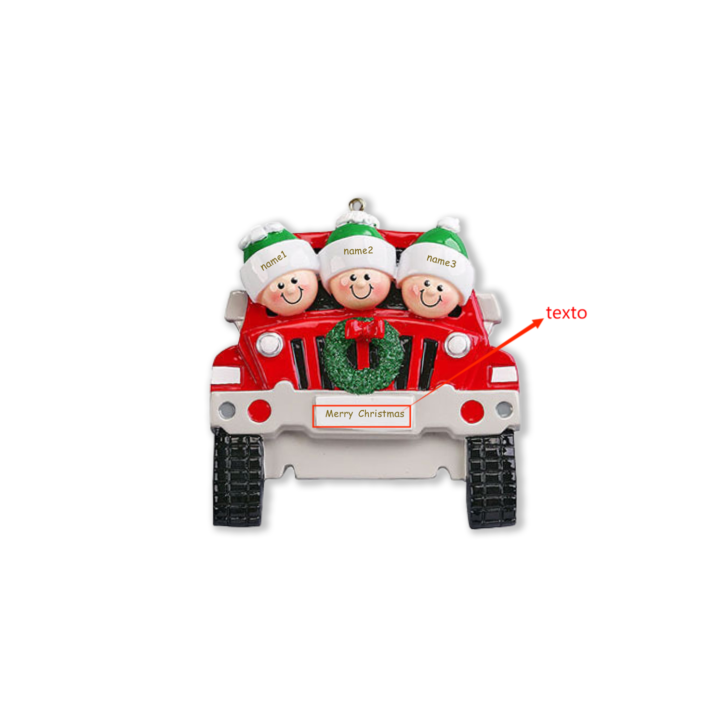 Navidad-Ornamentos con Muñecos Navideños en Coche 3 Nombres con Texto Personalizados Adorno de Resina