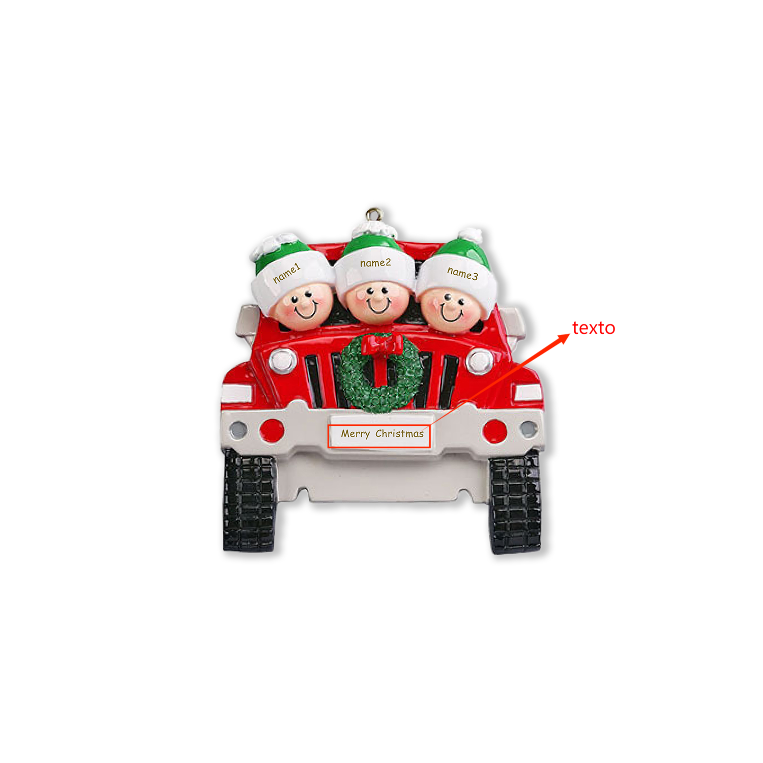 Navidad-Ornamentos con Muñecos Navideños en Coche 3 Nombres con Texto Personalizados Adorno de Resina
