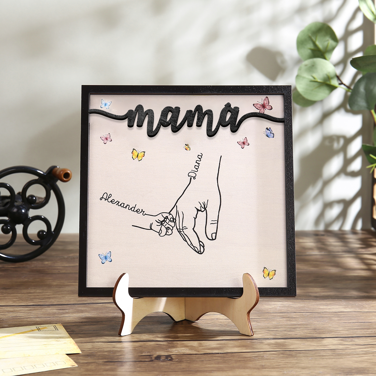 A mi mamá-Adorno 2-7 nombres personalizados decoración de madera mano con manitos-Jessemade ES