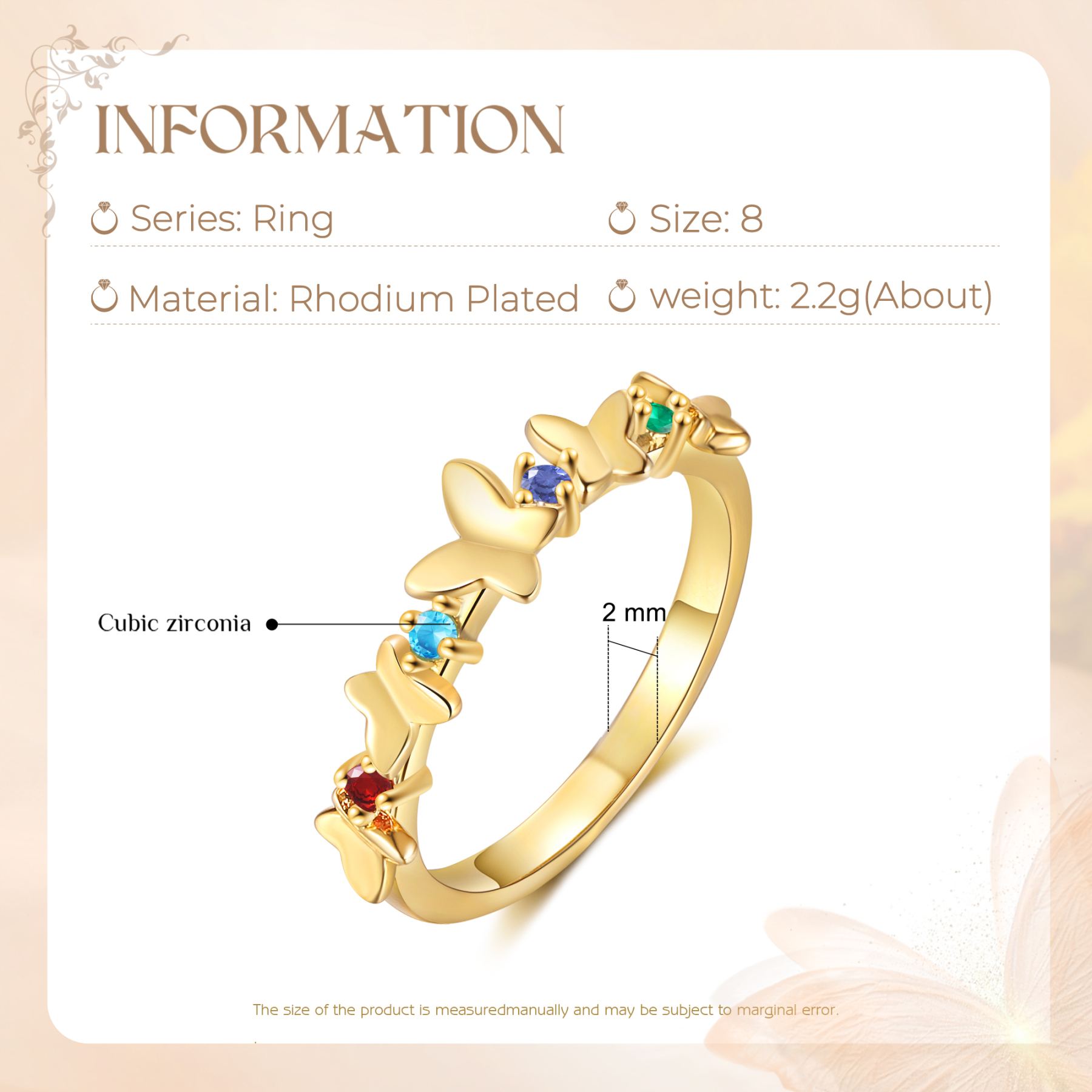 Anillo de mariposa personalizado con 4 piedras de nacimiento anillo familia-Jessemade ES
