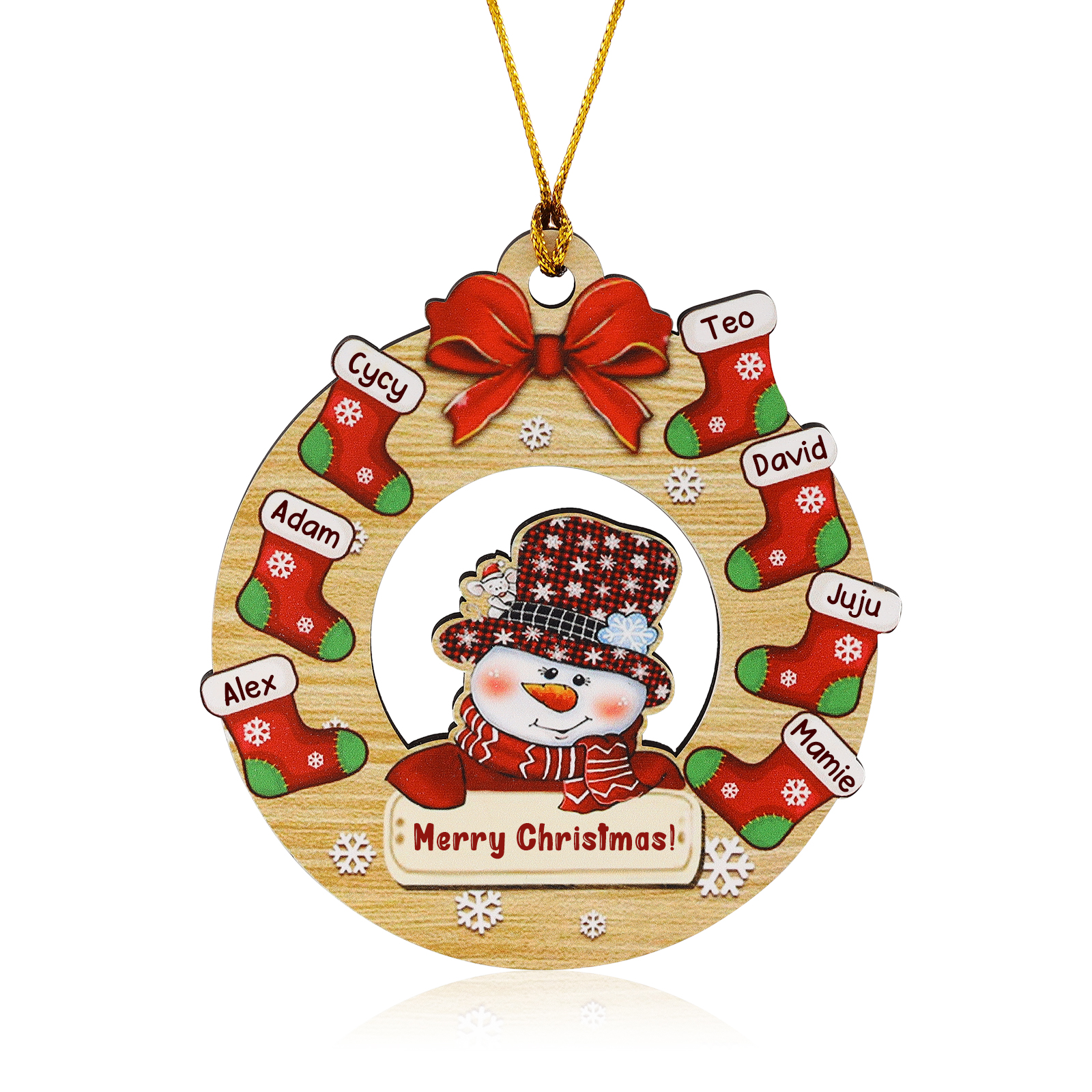 Navidad-Ornamentos Navideños de Madera Muñecos de Nieve y Calcetines 7 Nombres con Texto Personalizados-Jessemade ES