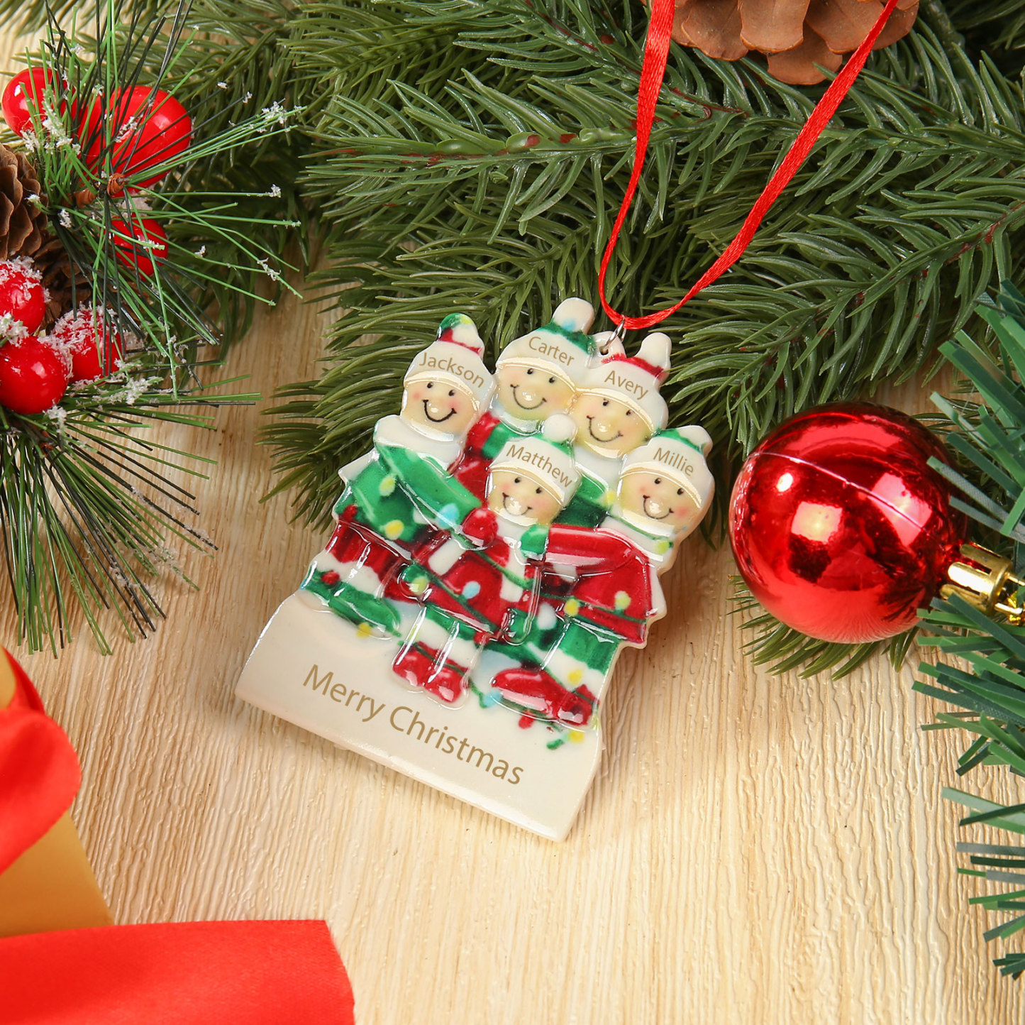 Navidad-Ornamento muñecos navideño de resina 1 texto y 5 nombres personalizados adorno del árbol