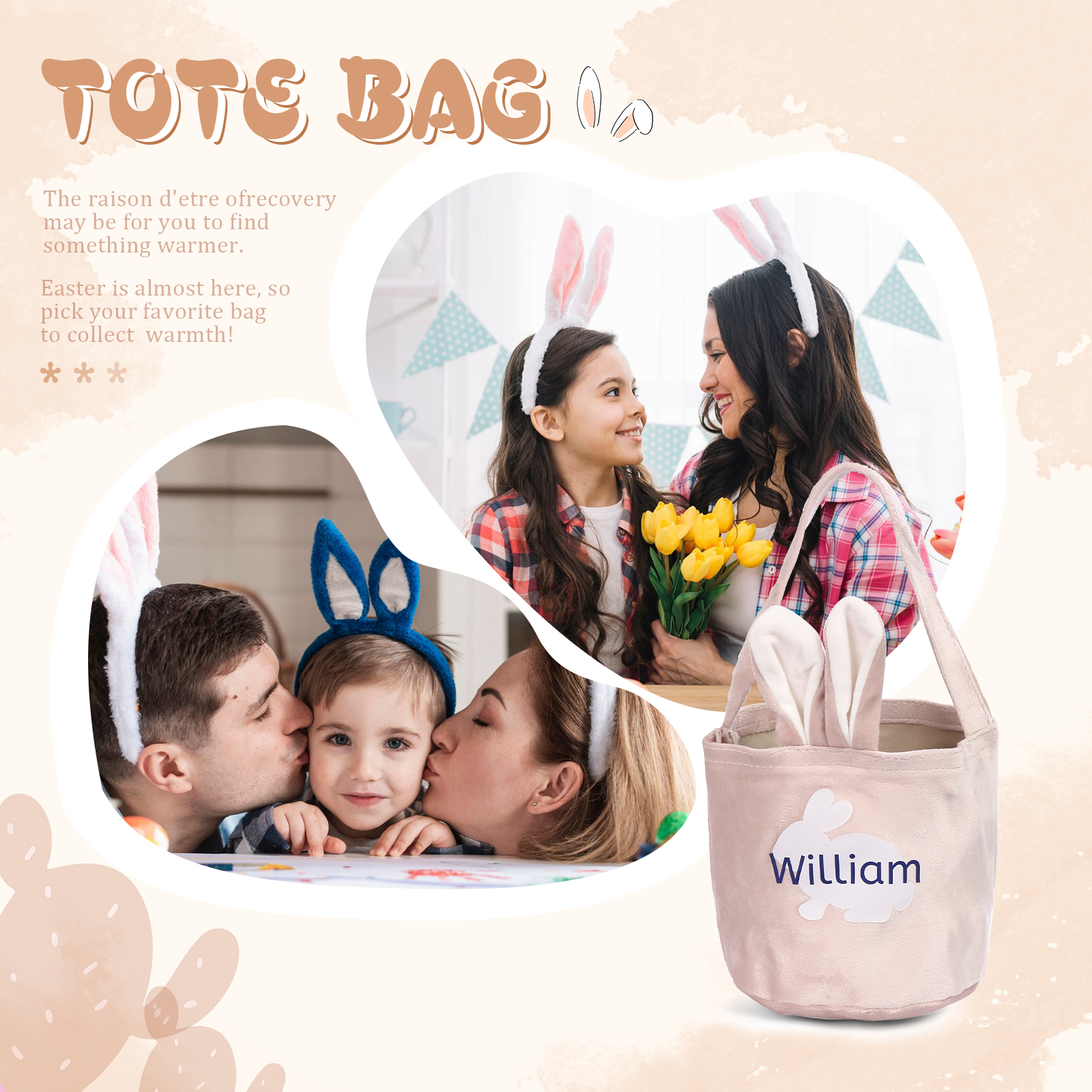 Pascua-Bolsa de conejo con 1 nombre personalizado-Jessemade ES