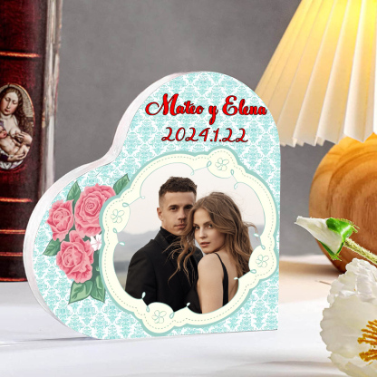 Placa de acrílico en forma de corazón con fecha, texto y foto personalizados-Jessemade ES