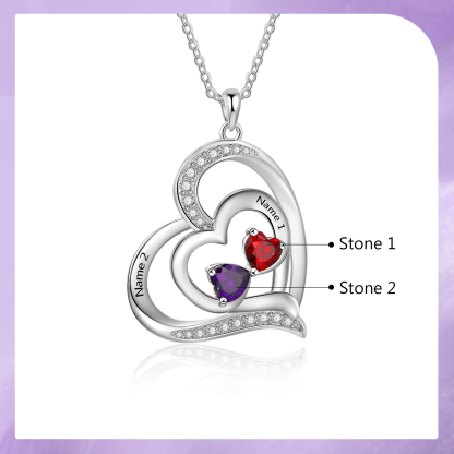 Collar de corazón con 2 nombres y piedras de nacimiento personalizados-Jessemade ES