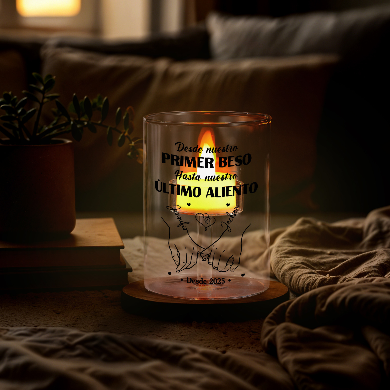 Portavelas de cristal personalizado sin vela - Desde nuestro primer beso hasta nuestro último aliento