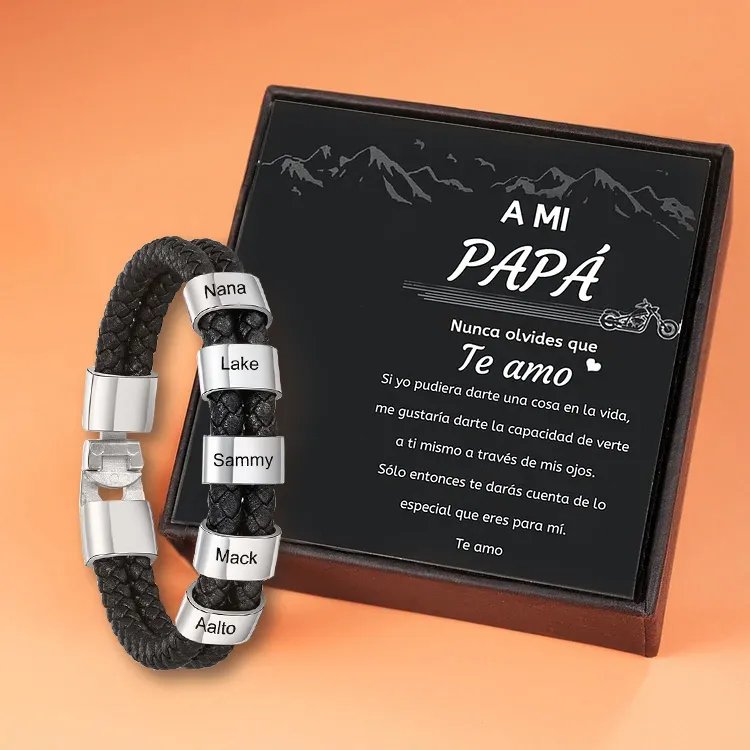A MI PAPÁ-Pulsera de cuero trenzado 1-7 aros con 1-7 nombres personalizados pulsera de hombre 