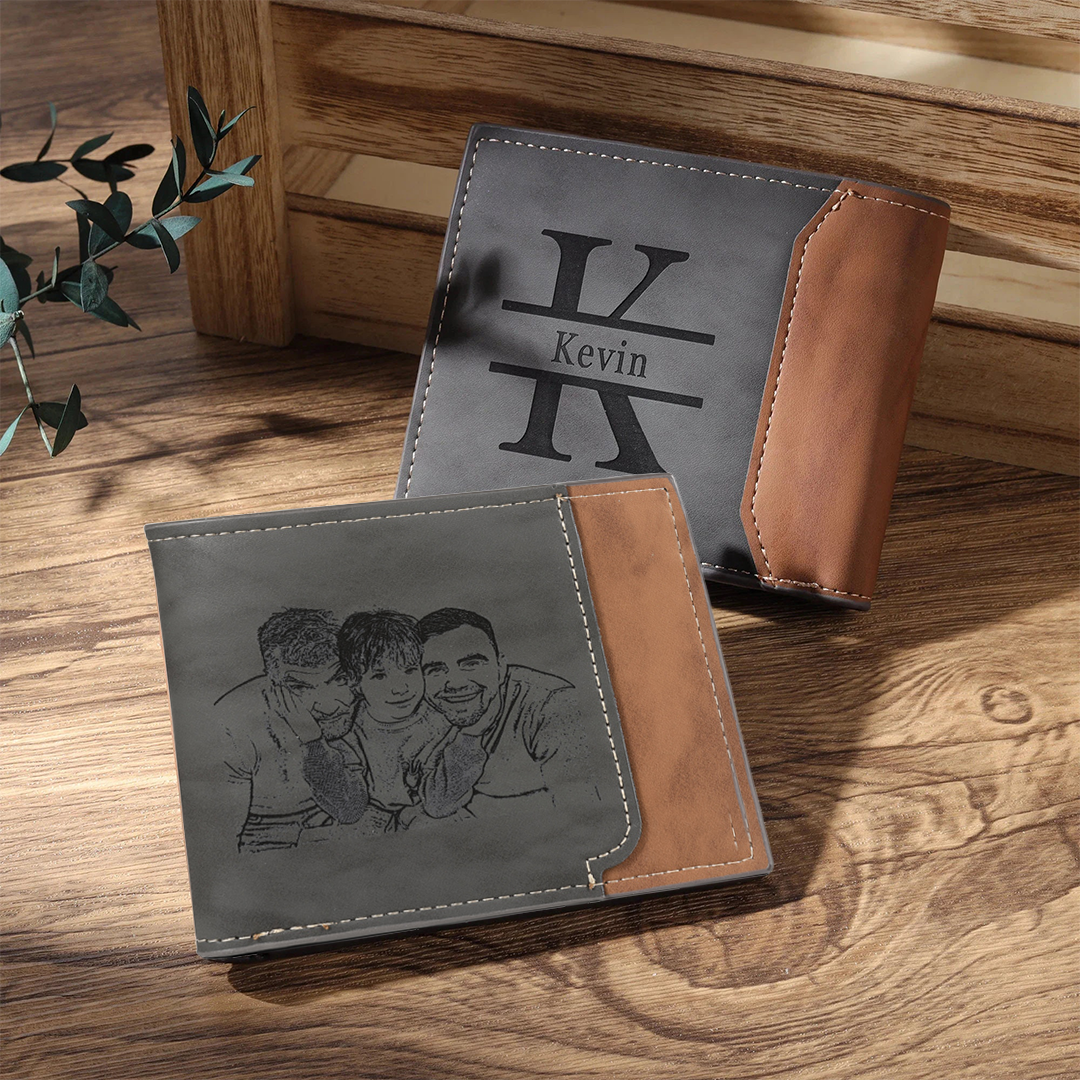 Cartera, billetera bicolor personalizada con 1 foto, 1 nombre y 1 letra monedero para hombre | Jessemade