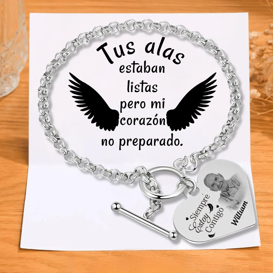 Pulsera Conmemorativa en Corazón con 1 Nombre y Foto Pulsera Personalizada | Jessemade