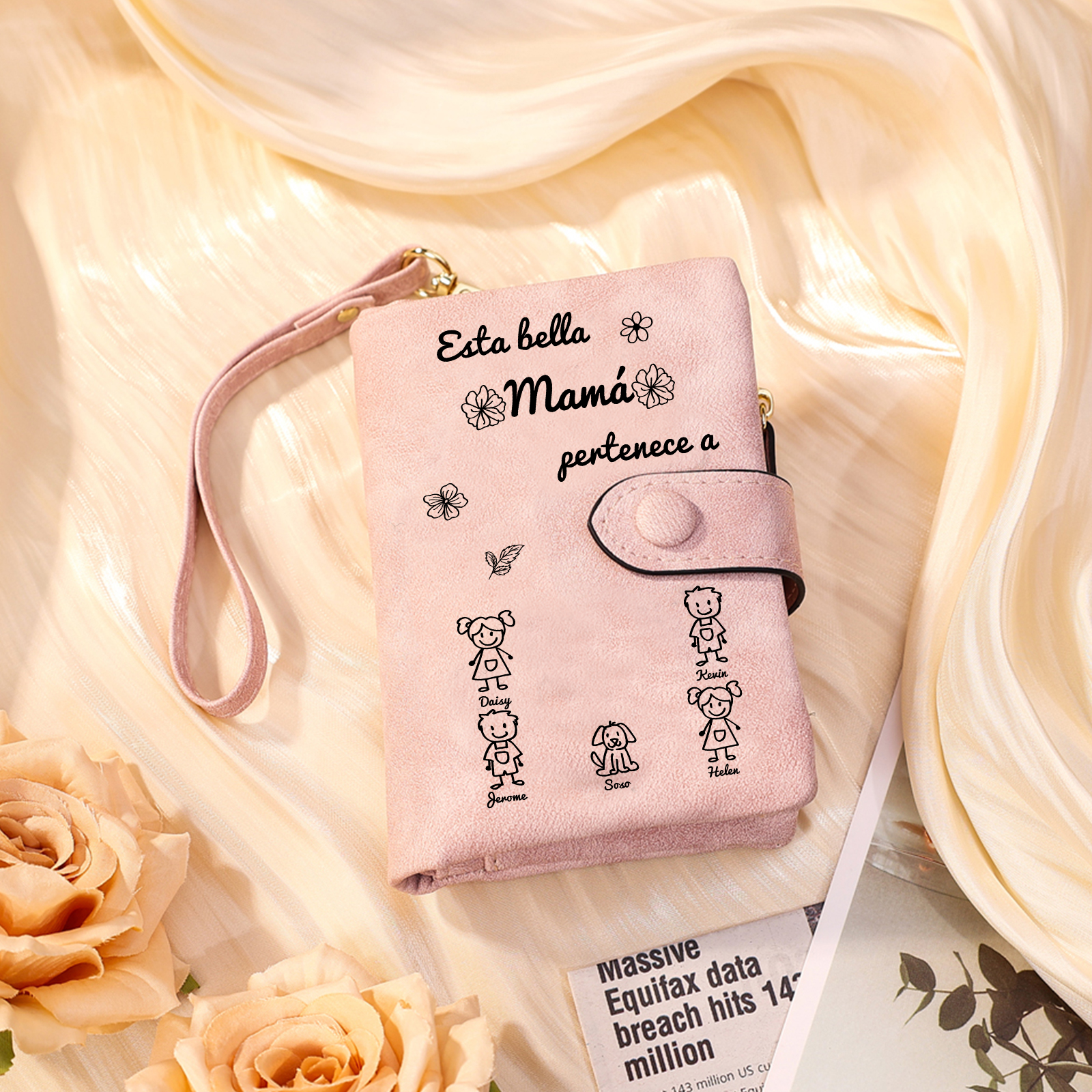 A mi mamá-Cartera, billetera con dibujos seleccionados 2 nombres personalizados monedero clásico para mujer | Jessemade