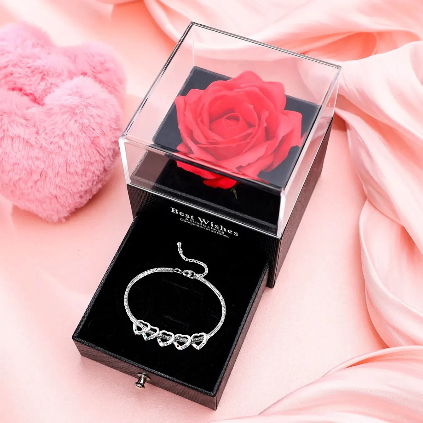 Pulsera de tobillo con colgante de corazón 1-5 nombres y piedras de nacimiento tobillera personalizada para mujer | Jessemade
