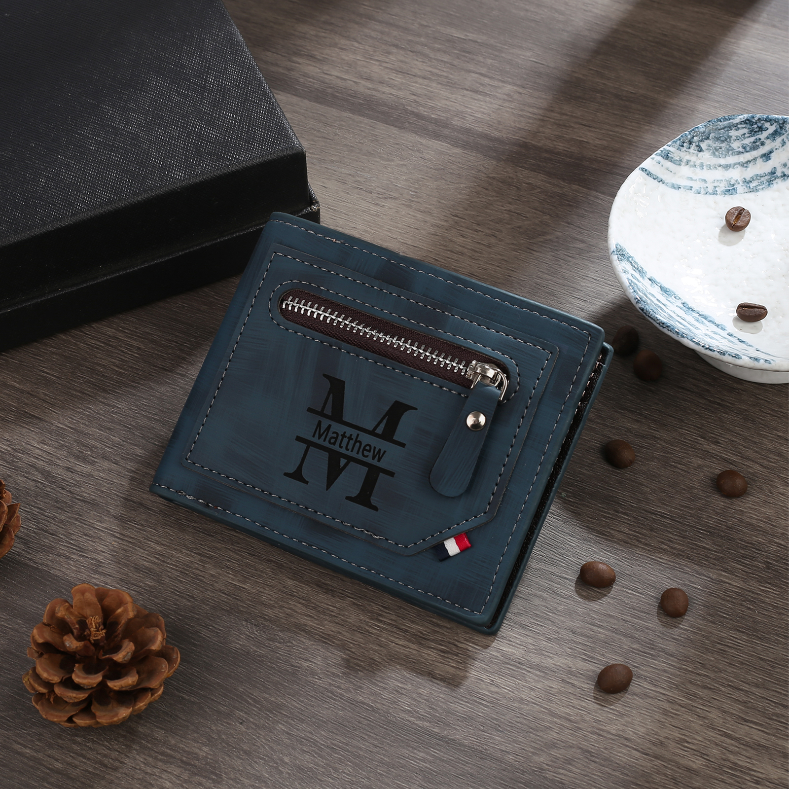 Cartera, billetera personalizada con 1 foto, 1 nombre y 1 letra monedero para hombre-Jessemade ES