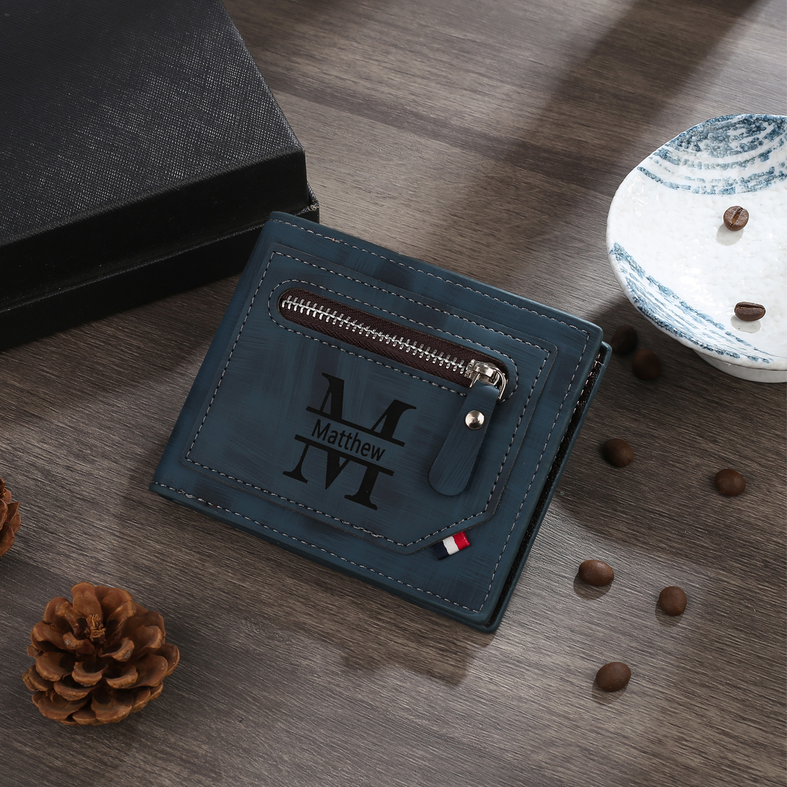 Cartera, billetera personalizada con 1 foto, 1 nombre y 1 letra monedero para hombre-Jessemade ES