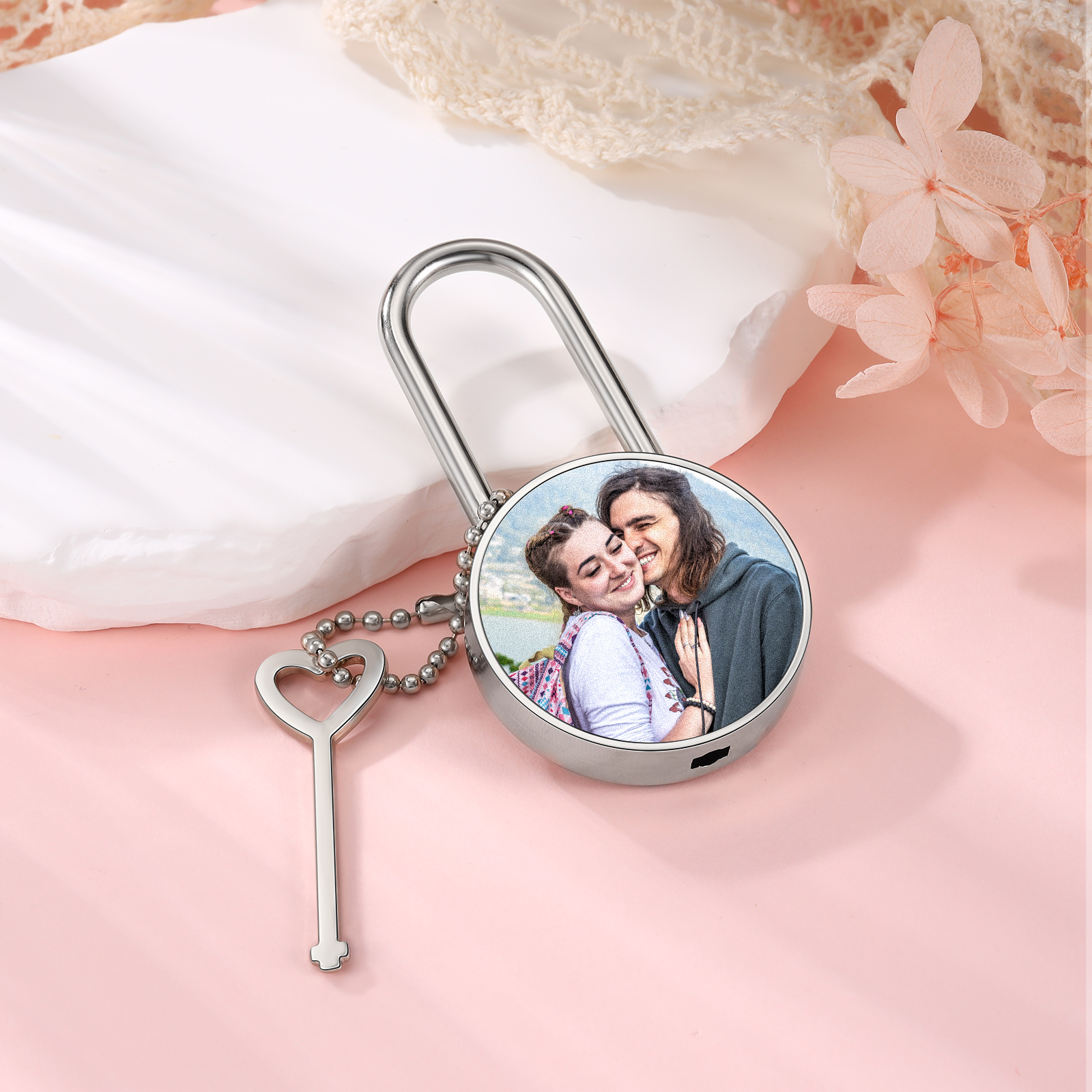 Llavero/Colgante cerradura de amor para pareja foto y texto personalizados-Jessemade ES