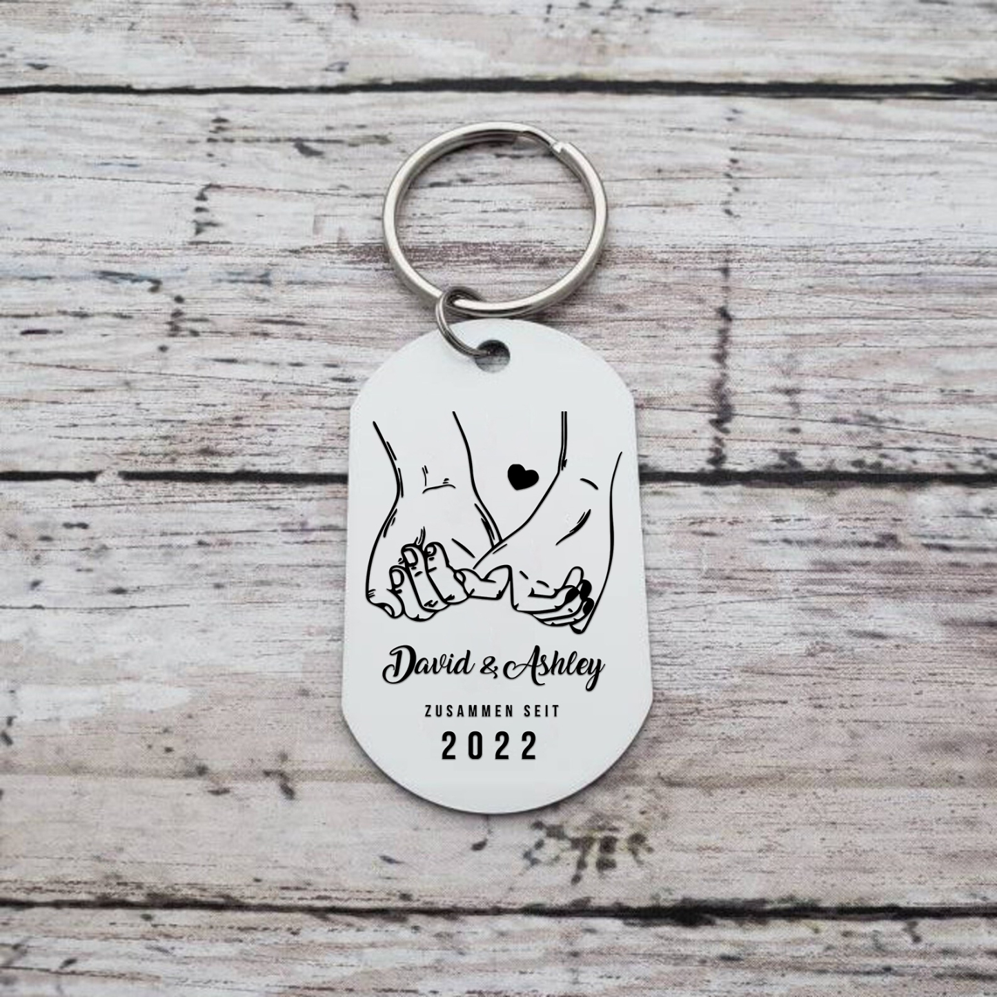 Llavero dedos cogidos personalizado con 2 nombres, texto, año y 1 foto para pareja-Jessemade ES