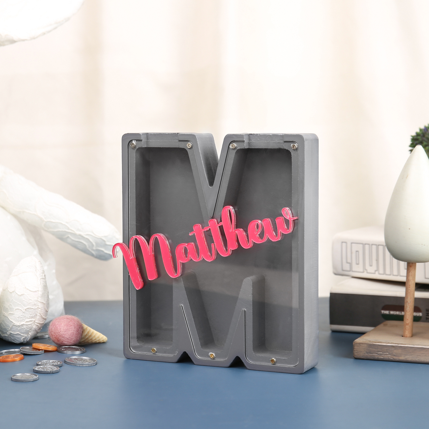 Alcancía de madera en forma de letras con 1 nombre personalizado hucha-Jessemade ES