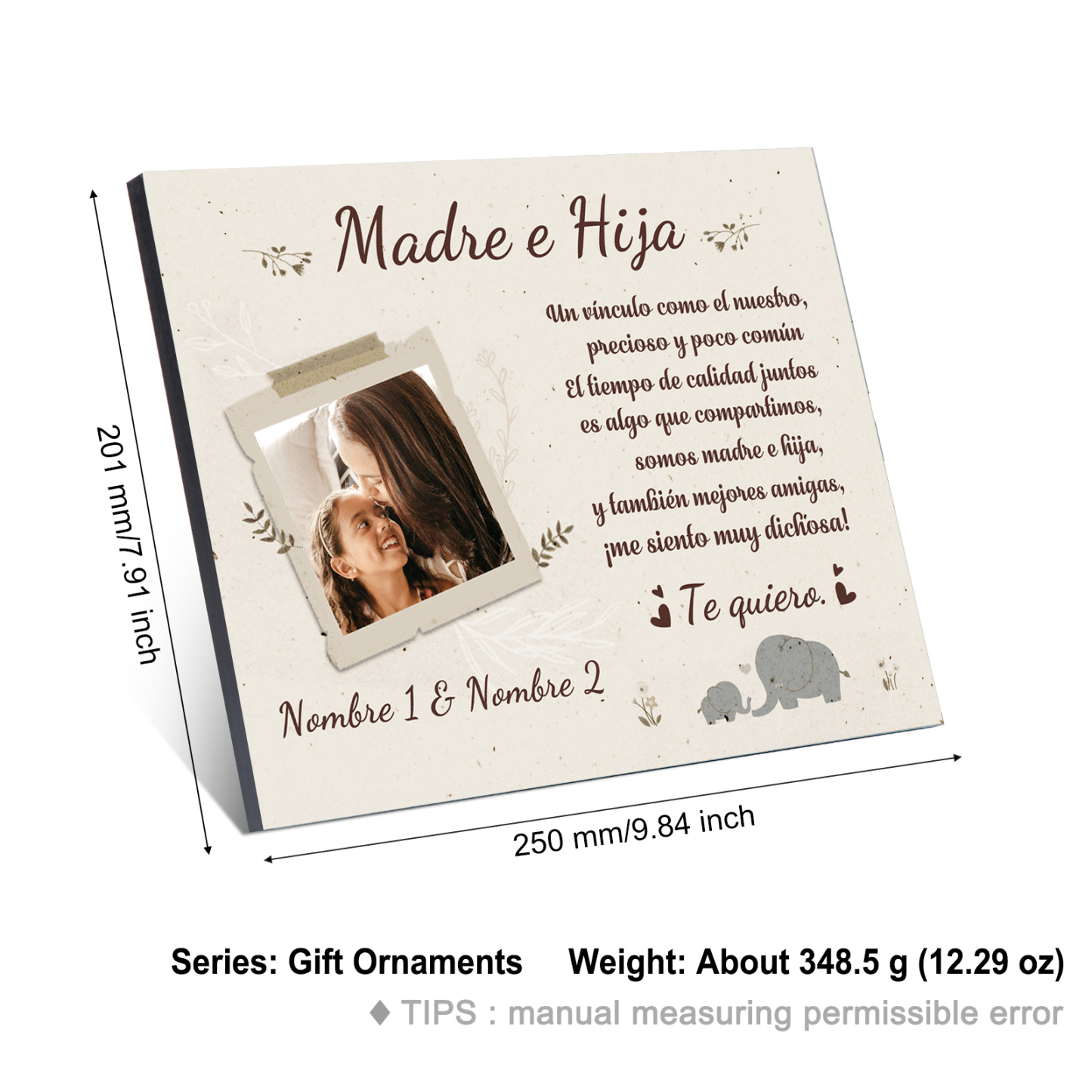 Madre e Hija-Lámina marco de madera 1 foto personalizada con texto