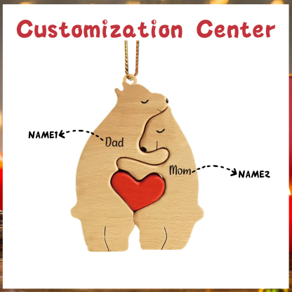 Navidad-Ornamento muñecos navideño de madera familia de canguros 2 nombres personalizados adorno del árbol-Jessemade ES