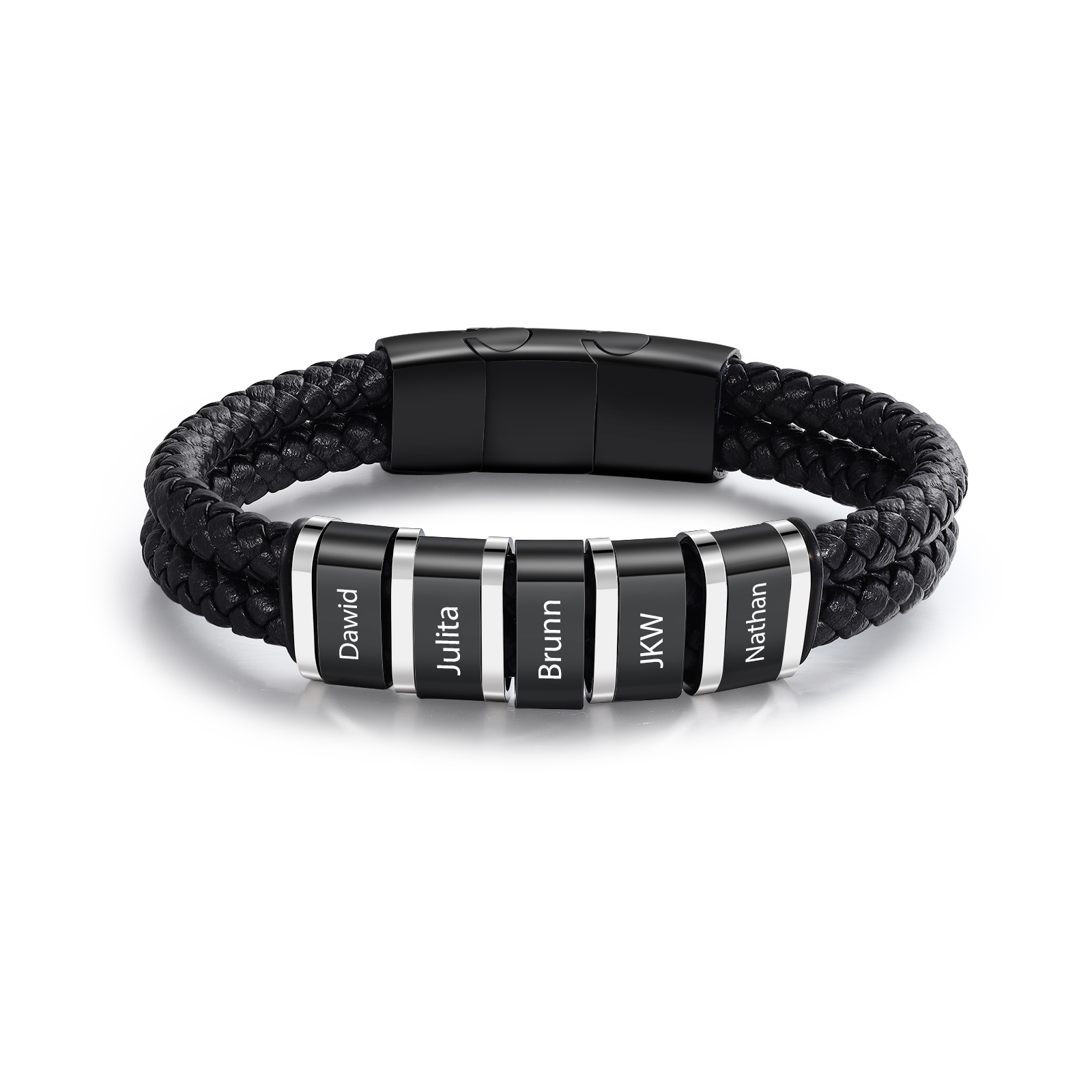 Pulsera de cuero trenzado con 1-5 nombres personalizados para hombre-Jessemade ES