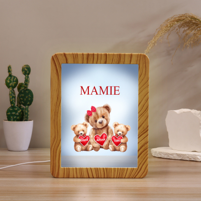 Marco/Espejo con LED Multifuncional Familia de Osos 1-4 Nombres Personalizados con 1 Texto-Jessemade ES