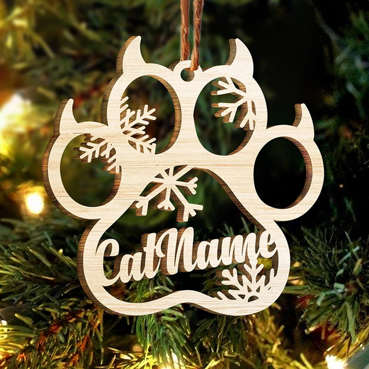 Navidad-Ornamento navideño pata de gato con 1 nombre personalizado