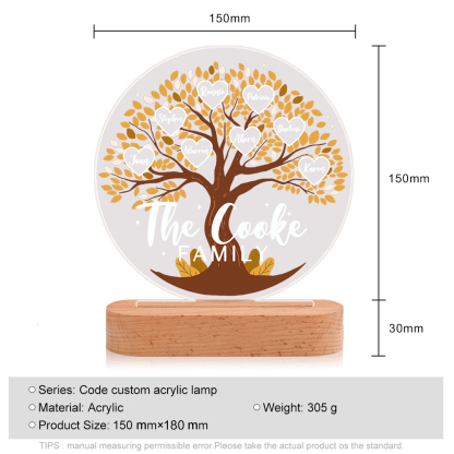 Lámpara de noche LED Árbol de la Vida 8 nombres y 1 texto personalizados-Jessemade ES